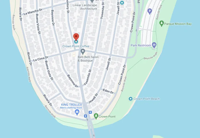 Map showing Crown Point Coffee a short walk from the house in the Crown Point neighborhood